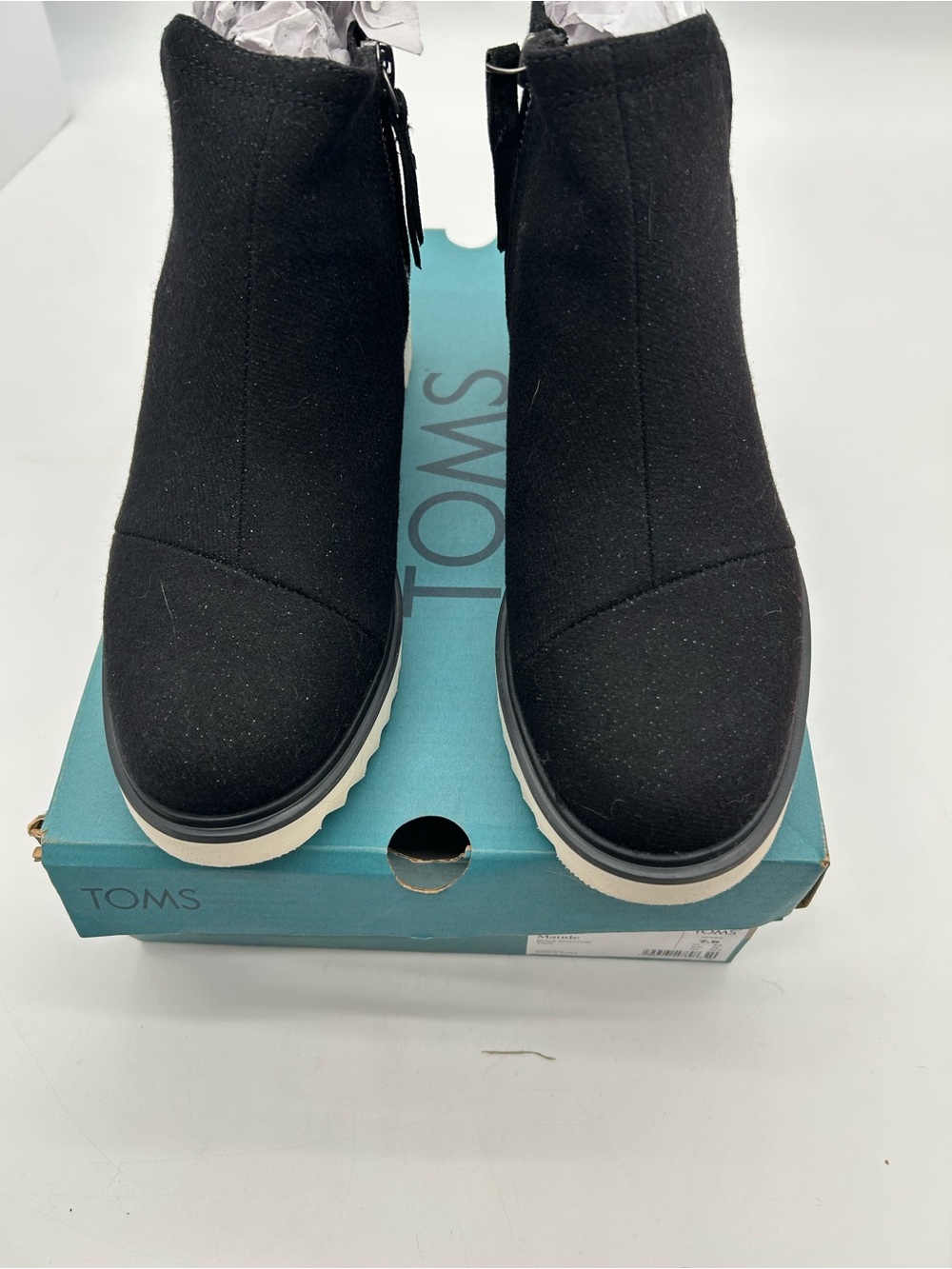TOMS Maude Black Wedge Women's Ankle Boot Shimmer Twill 7.5